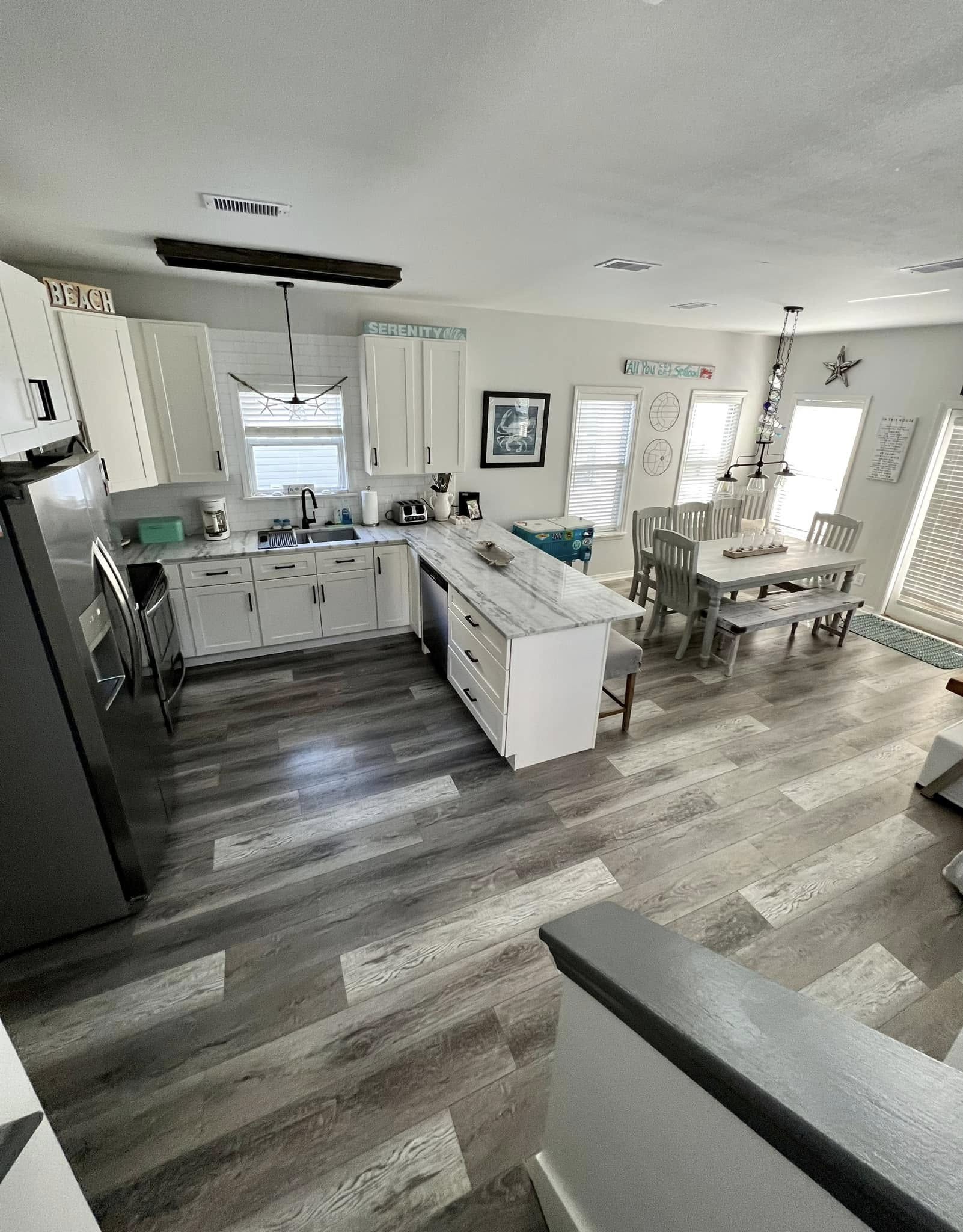 Coastal open-concept kitchen & dining remodel